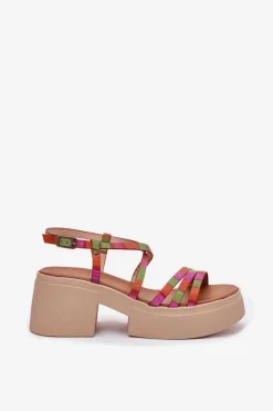 Maciejka Sandały Na Obcasie*Skórzane Sandały Damskie 06990-39 Multikolor Wielokolorowy
