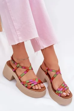 Maciejka Sandały Na Obcasie*Skórzane Sandały Damskie 06990-39 Multikolor Wielokolorowy
