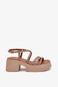 Outlet Maciejka Skórzane Sandały Damskie 06990-25 Złote Złoty