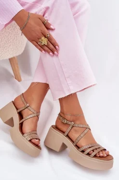 Outlet Maciejka Skórzane Sandały Damskie 06990-25 Złote Złoty