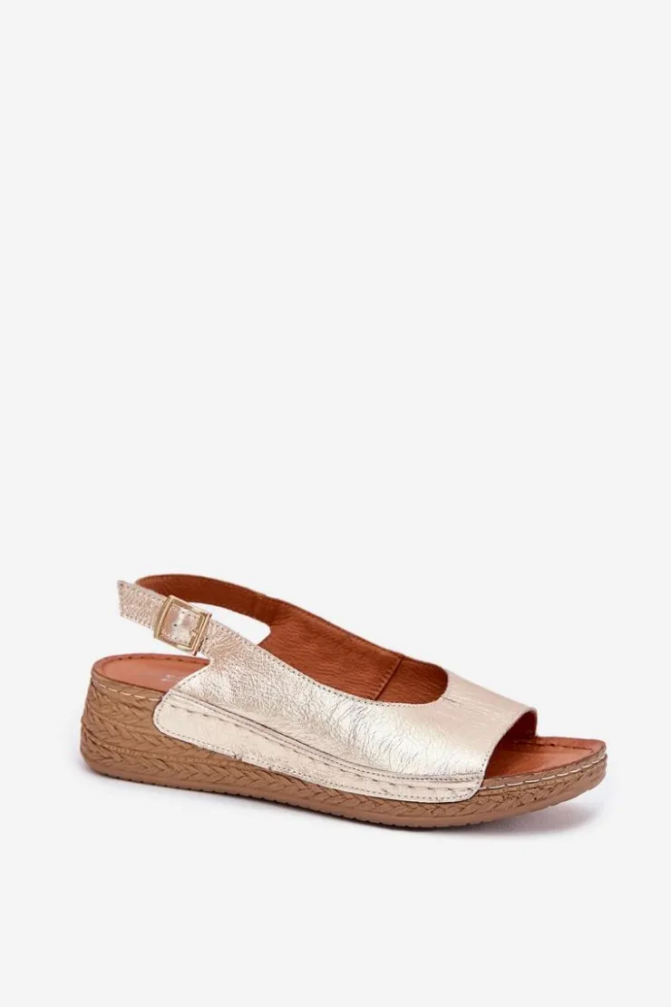 Damskie Maciejka Skórzane Sandały Damskie Na Koturnie L7069 -25 Złote