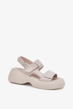 Damskie Evento Skórzane Sandały Damskie Na Platformie Beżowe Mertella