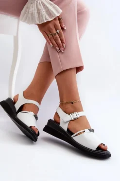 Best Buty damskie Vinceza Skórzane Sandały Damskie Na Koturnie Vinceza 66624 Białe