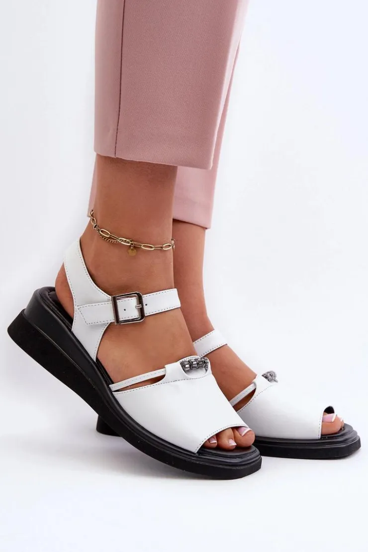 Best Buty damskie Vinceza Skórzane Sandały Damskie Na Koturnie Vinceza 66624 Białe