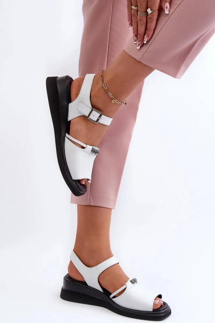 Best Buty damskie Vinceza Skórzane Sandały Damskie Na Koturnie Vinceza 66624 Białe