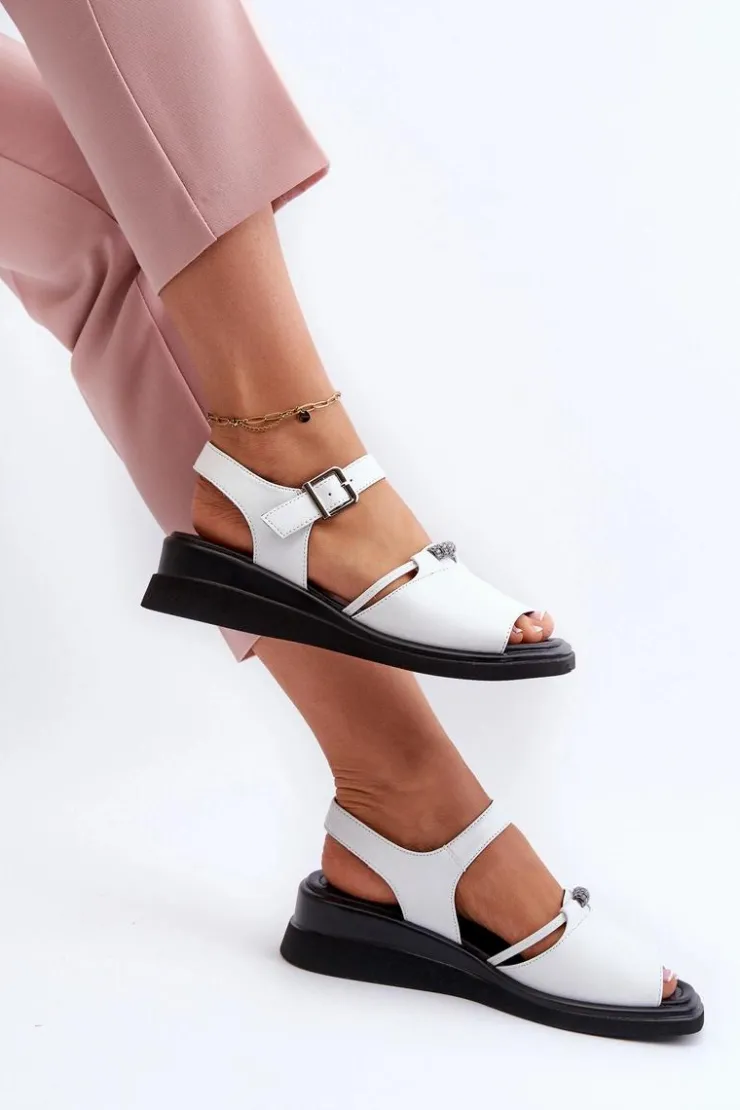 Best Buty damskie Vinceza Skórzane Sandały Damskie Na Koturnie Vinceza 66624 Białe