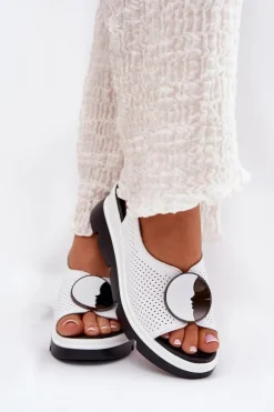 Damskie buty S.Barski Sandały Na Koturnie*Skórzane Sandały Damskie Na Koturnie Z Ozdobą S.Barski LR51-788 Białe