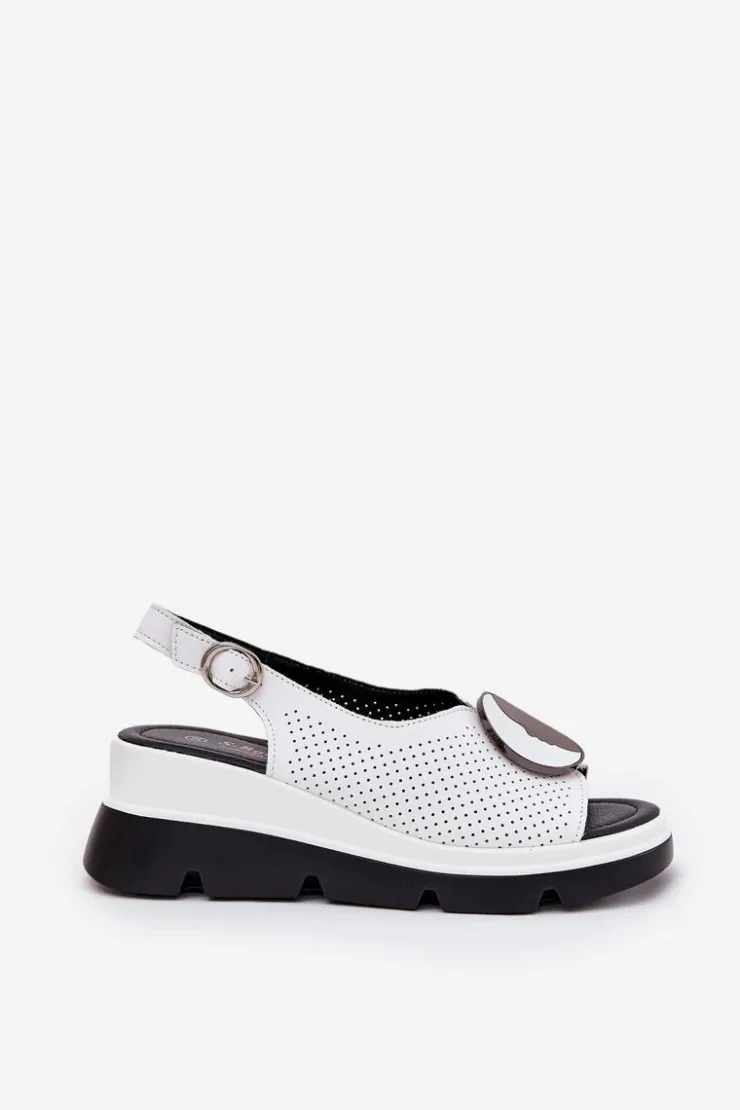 Damskie buty S.Barski Sandały Na Koturnie*Skórzane Sandały Damskie Na Koturnie Z Ozdobą S.Barski LR51-788 Białe