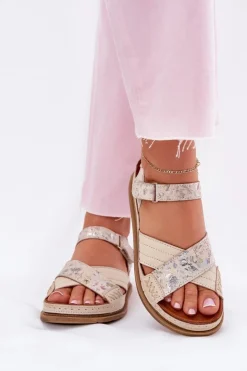 Damskie Maciejka Skórzane Sandały Damskie Na Platformie L7064-37 Ecru