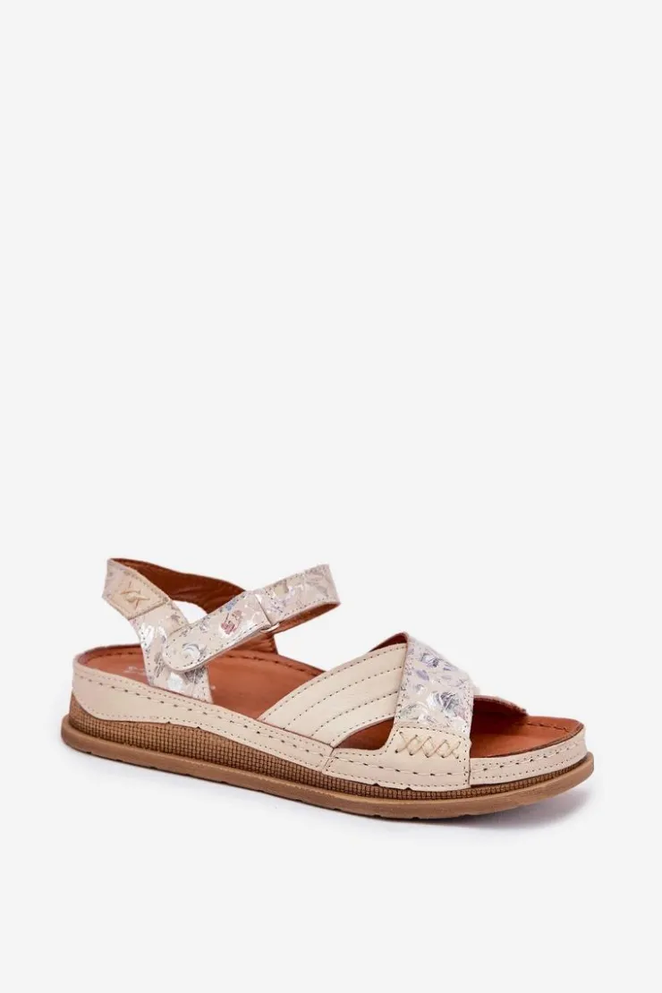 Damskie Maciejka Skórzane Sandały Damskie Na Platformie L7064-37 Ecru