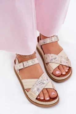 Damskie Maciejka Skórzane Sandały Damskie Na Platformie L7064-37 Ecru