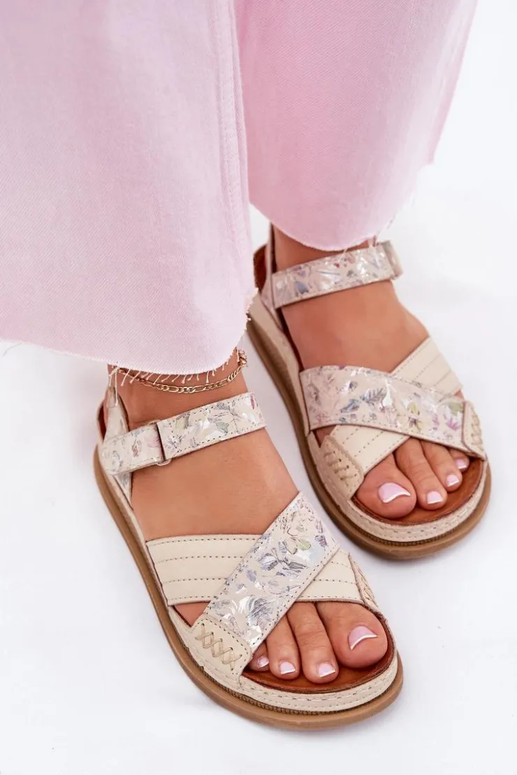 Damskie Maciejka Skórzane Sandały Damskie Na Platformie L7064-37 Ecru