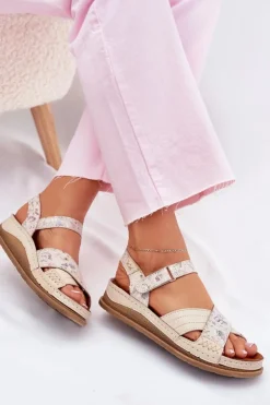 Damskie Maciejka Skórzane Sandały Damskie Na Platformie L7064-37 Ecru