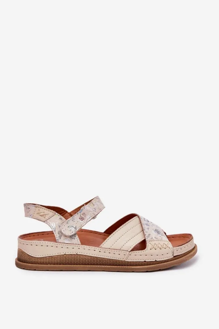 Damskie Maciejka Skórzane Sandały Damskie Na Platformie L7064-37 Ecru