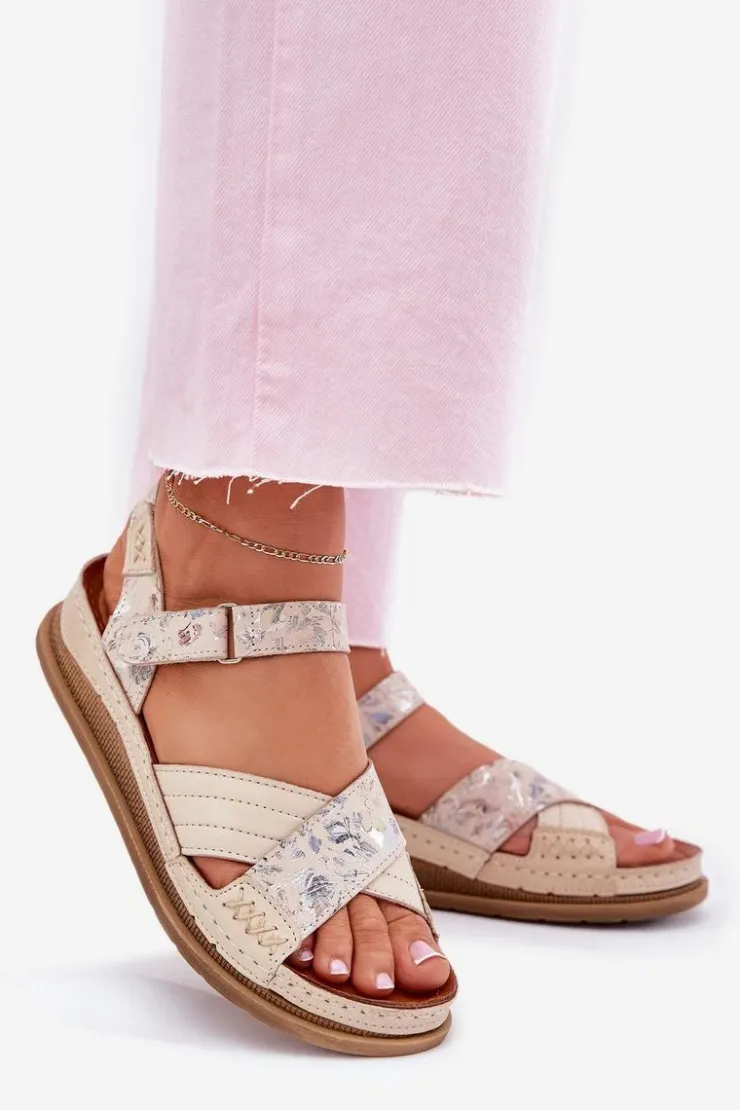 Damskie Maciejka Skórzane Sandały Damskie Na Platformie L7064-37 Ecru