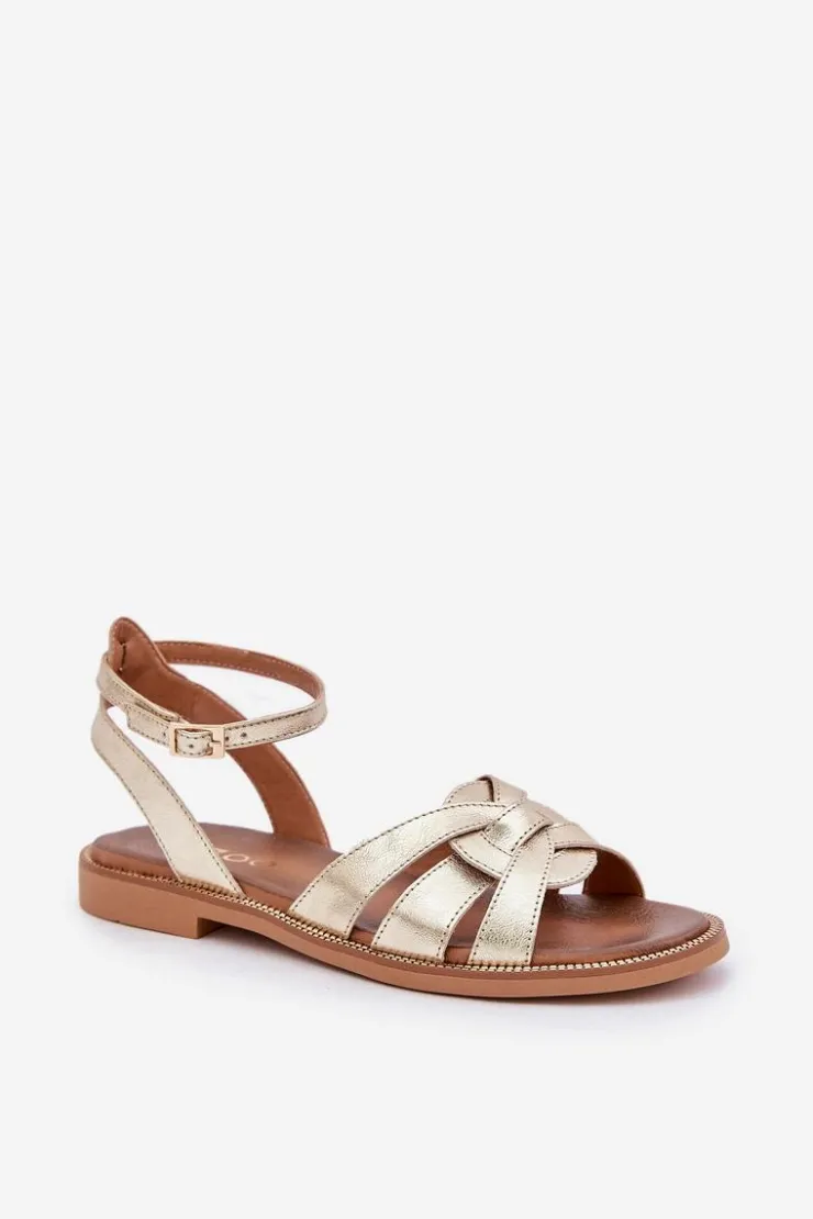 Damskie Boto Skórzane Sandały Damskie Na Płaskim Obcasie Zazoo 3688 Złote