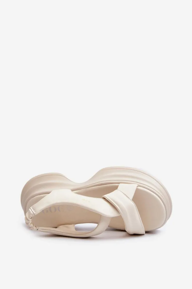 Online GOE Skórzane Sandały Damskie Na Masywnej Podeszwie Jasnobeżowe NN2N4105