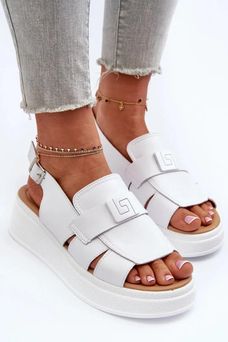 Evento Sandały Na Koturnie*Skórzane Sandały Damskie Na Platformie I Koturnie Białe Vivitellia