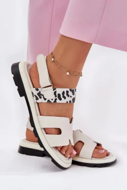 Damskie Buty damskie Vinceza Skórzane Sandały Damskie Na Płaskim Obcasie Panterka Vinceza 66780 Beżowe