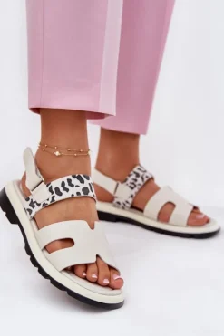 Damskie Buty damskie Vinceza Skórzane Sandały Damskie Na Płaskim Obcasie Panterka Vinceza 66780 Beżowe