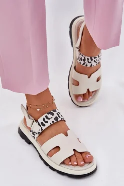 Damskie Buty damskie Vinceza Skórzane Sandały Damskie Na Płaskim Obcasie Panterka Vinceza 66780 Beżowe