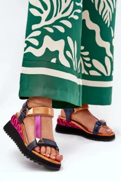 Damskie Damskie buty S.Barski Skórzane Sandały Damskie Na Koturnie D&A CR51-135 Multikolor