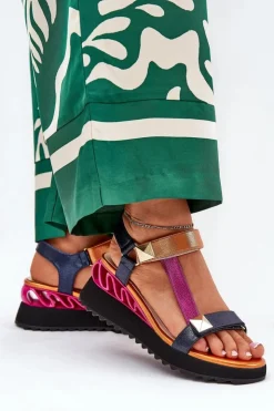 Damskie Damskie buty S.Barski Skórzane Sandały Damskie Na Koturnie D&A CR51-135 Multikolor