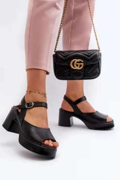 Best Buty damskie Vinceza Skórzane Sandały Damskie Na Obcasie Vinceza 66627 Czarne Czarny