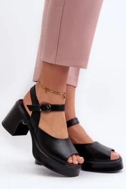 Best Buty damskie Vinceza Skórzane Sandały Damskie Na Obcasie Vinceza 66627 Czarne Czarny