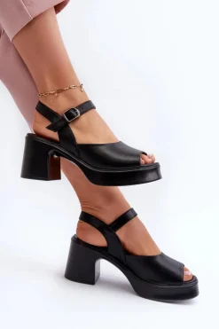 Best Buty damskie Vinceza Skórzane Sandały Damskie Na Obcasie Vinceza 66627 Czarne Czarny