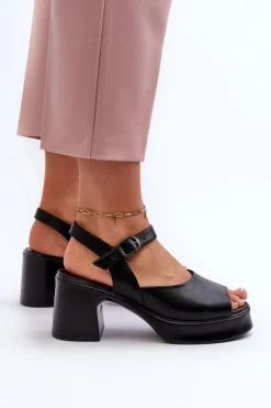 Best Buty damskie Vinceza Skórzane Sandały Damskie Na Obcasie Vinceza 66627 Czarne Czarny