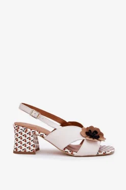 Online Laura Messi Skórzane Sandały Damskie Na Słupku Z Kwiatami 2950 Białe Biały