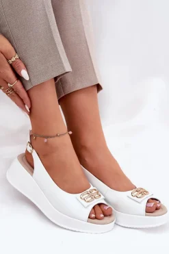 Damskie buty S.Barski Skórzane Sandały Damskie Na Koturnie Z Ozdobnym Detalem S.Barski LR51-593 Białe