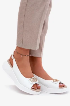 Damskie buty S.Barski Skórzane Sandały Damskie Na Koturnie Z Ozdobnym Detalem S.Barski LR51-593 Białe