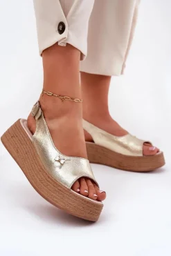 Damskie Buty damskie Vinceza Skórzane Sandały Damskie Na Koturnie Vinceza 41476 Złote