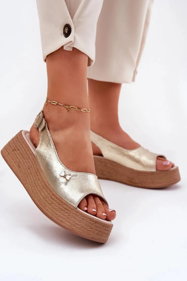 Damskie Buty damskie Vinceza Skórzane Sandały Damskie Na Koturnie Vinceza 41476 Złote