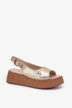 Damskie Buty damskie Vinceza Skórzane Sandały Damskie Na Koturnie Vinceza 41476 Złote