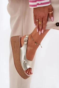 Damskie Buty damskie Vinceza Skórzane Sandały Damskie Na Koturnie Vinceza 41476 Złote