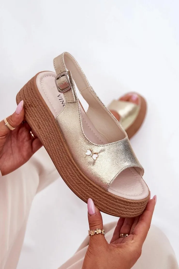 Damskie Buty damskie Vinceza Skórzane Sandały Damskie Na Koturnie Vinceza 41476 Złote