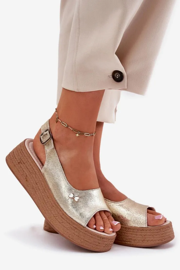 Damskie Buty damskie Vinceza Skórzane Sandały Damskie Na Koturnie Vinceza 41476 Złote