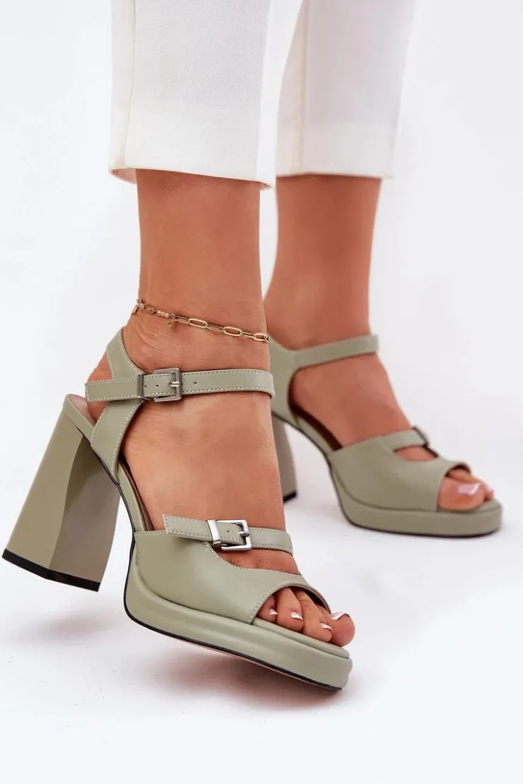 Damskie Buty damskie Vinceza Skórzane Sandały Damskie Na Słupku Vinceza 77110 Zielone