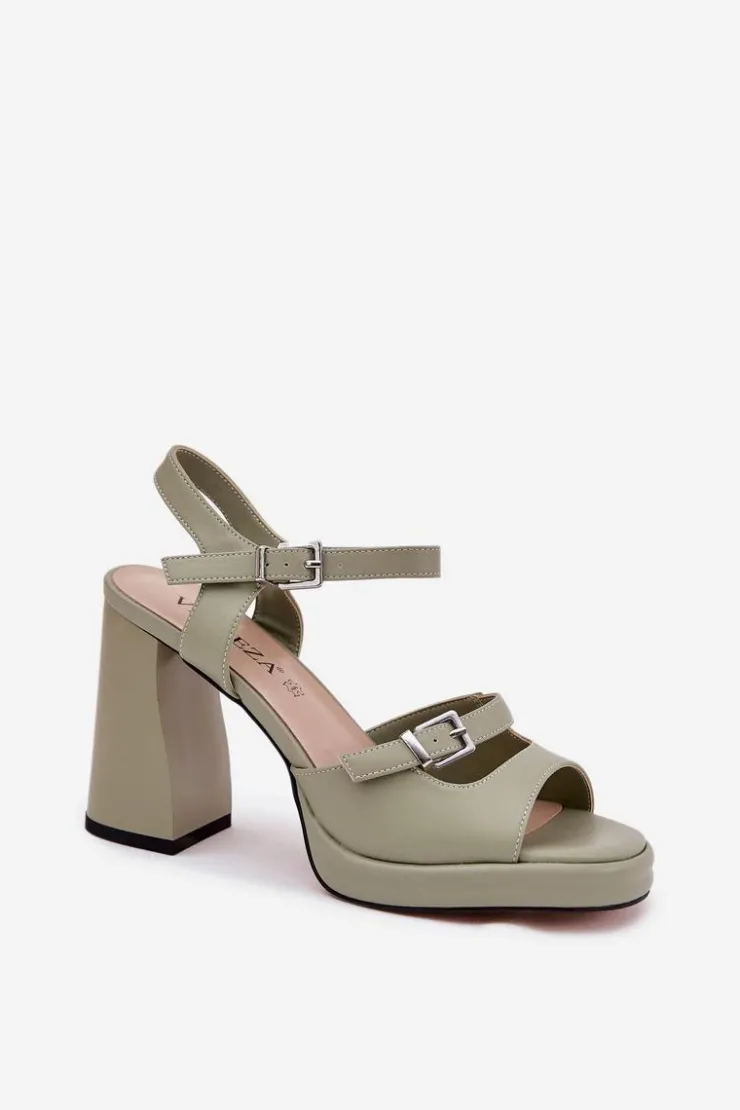 Damskie Buty damskie Vinceza Skórzane Sandały Damskie Na Słupku Vinceza 77110 Zielone