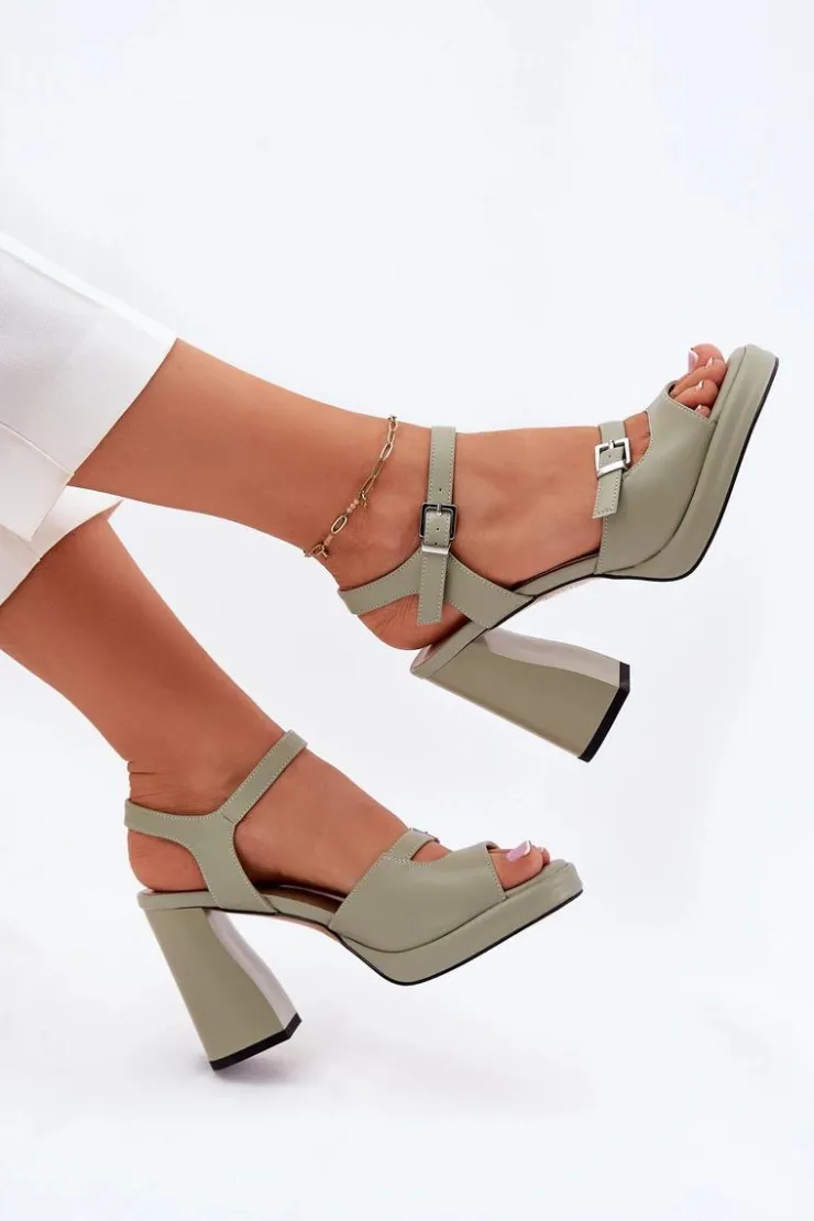 Damskie Buty damskie Vinceza Skórzane Sandały Damskie Na Słupku Vinceza 77110 Zielone