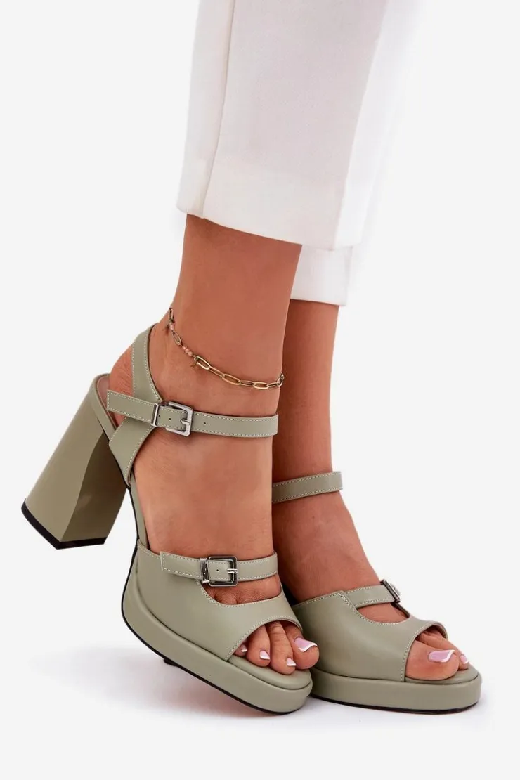 Damskie Buty damskie Vinceza Skórzane Sandały Damskie Na Słupku Vinceza 77110 Zielone