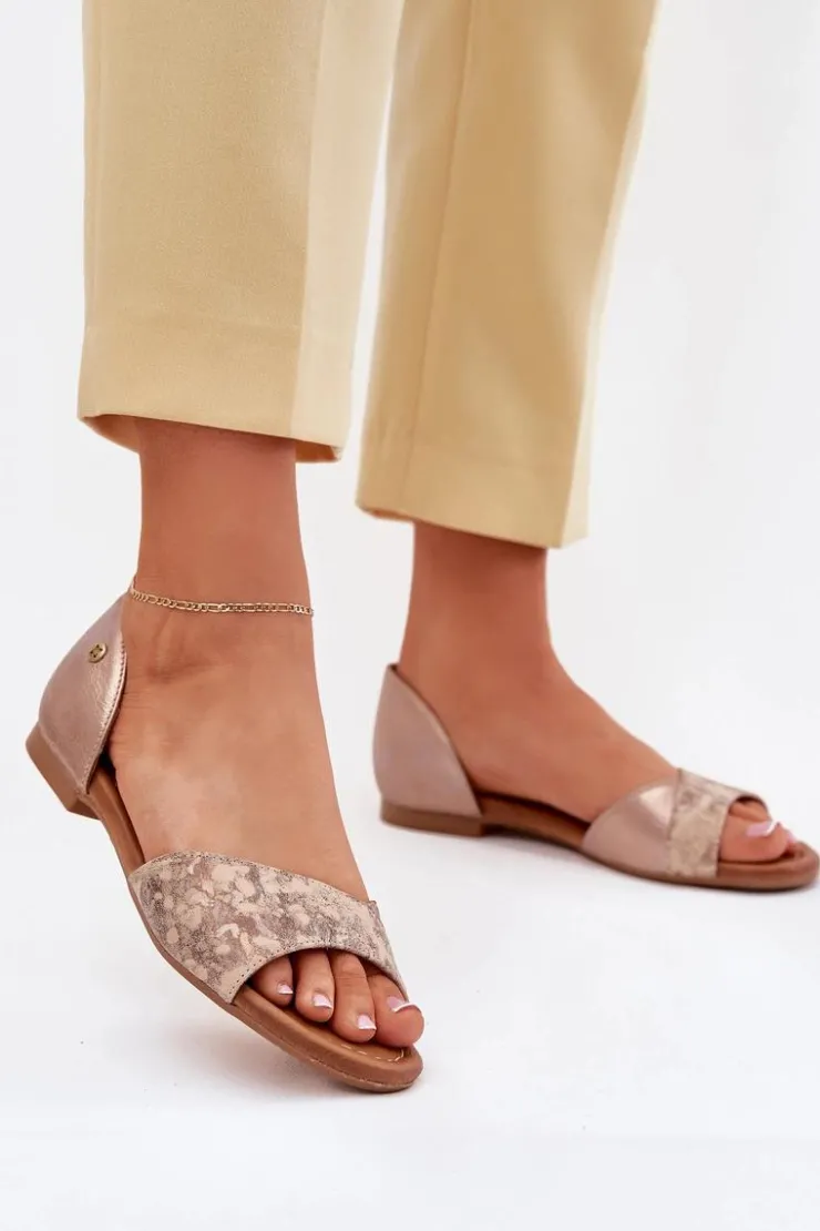 Maciejka Skórzane Sandały Damskie Na Płaskim Obcasie 06947-25 Złote