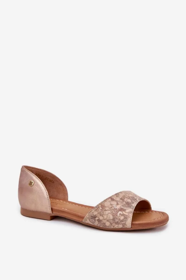 Maciejka Skórzane Sandały Damskie Na Płaskim Obcasie 06947-25 Złote