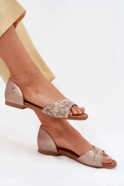 Maciejka Skórzane Sandały Damskie Na Płaskim Obcasie 06947-25 Złote