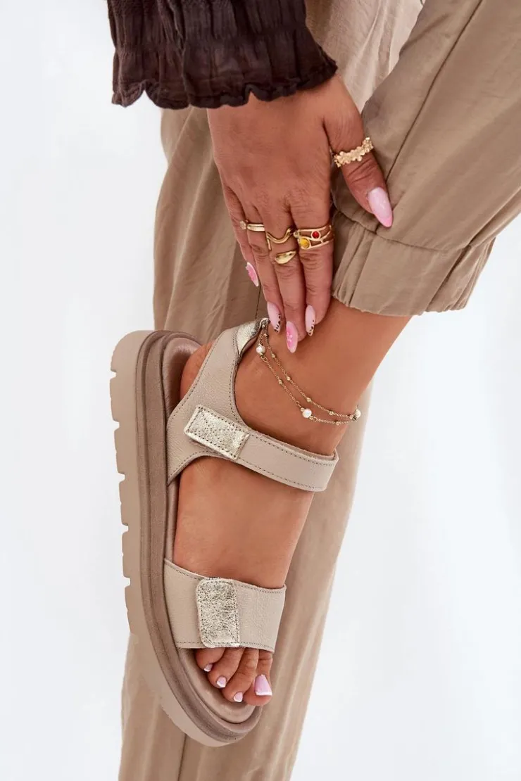 Damskie Zazoo Skórzane Sandały Damskie Na Platformie 40443 Beżowe