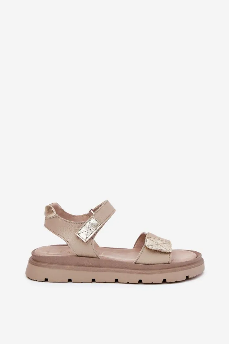 Damskie Zazoo Skórzane Sandały Damskie Na Platformie 40443 Beżowe