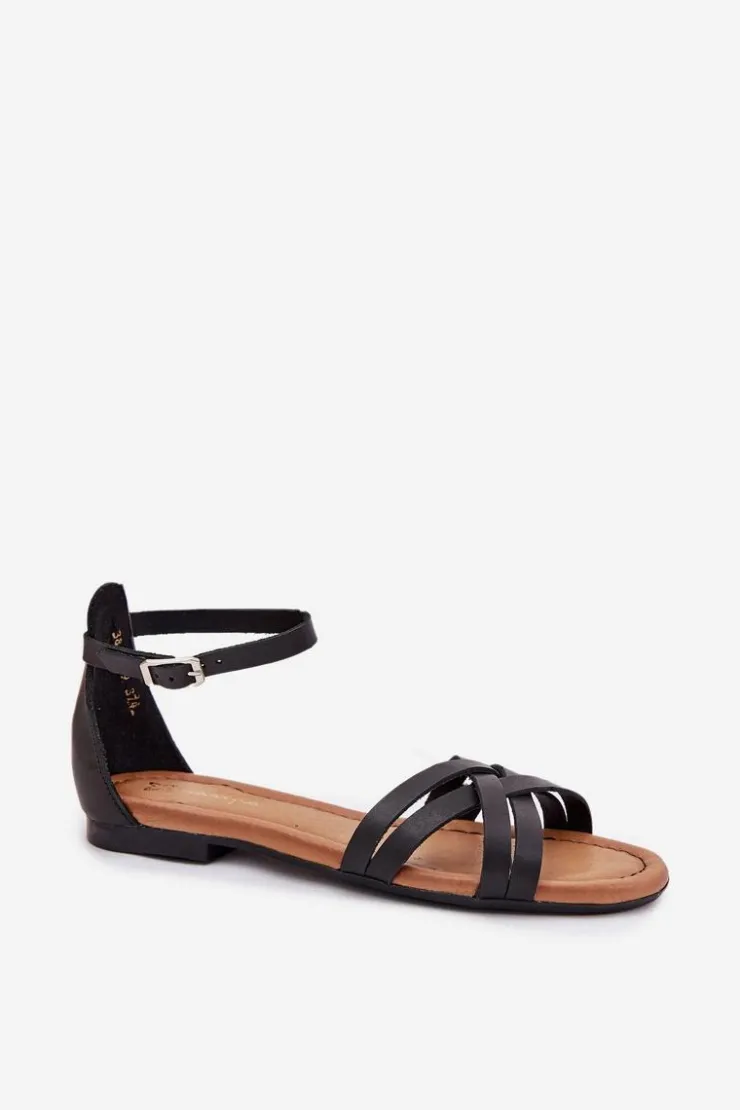 Maciejka Sandały Płaskie*Skórzane Sandały Damskie Na Płaskim Obcasie 07029-01 Czarne Czarny